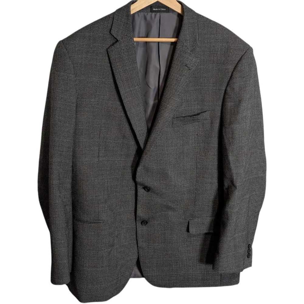 Jean-Paul Germain Men's Grey Checkered Wool Blazer With Blue Stripe Size 46 XL